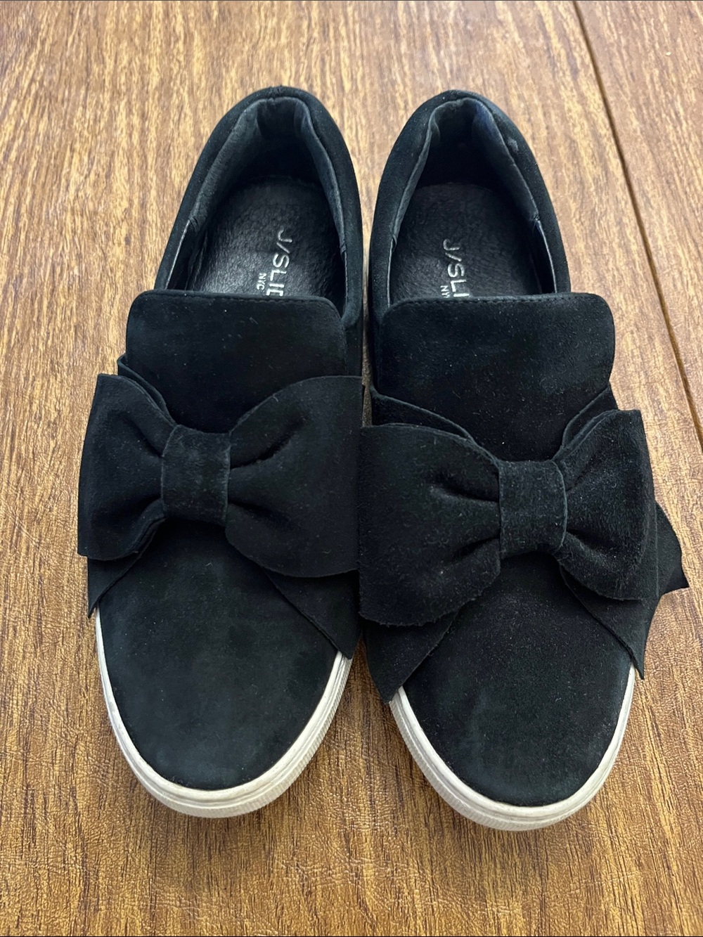 J/Slides Black Suede Bow Slip-On Sneakers